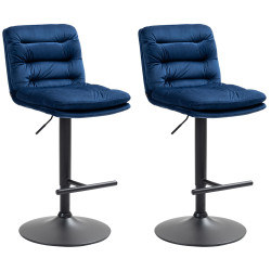 Set de 2 taburetes de bar Damar en terciopelo Azul,Negro