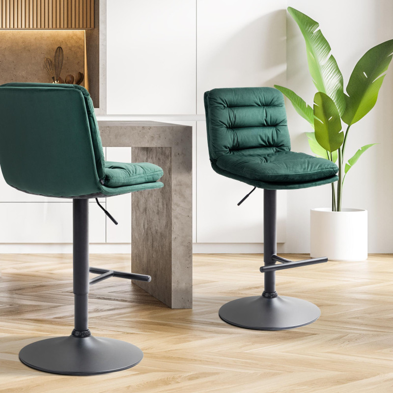 Lot de 2 tabourets de bar Damar velours noir vert