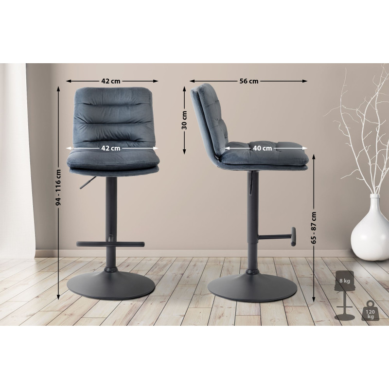 Lot de 2 tabourets de bar en velours Damar, noirs gris foncé