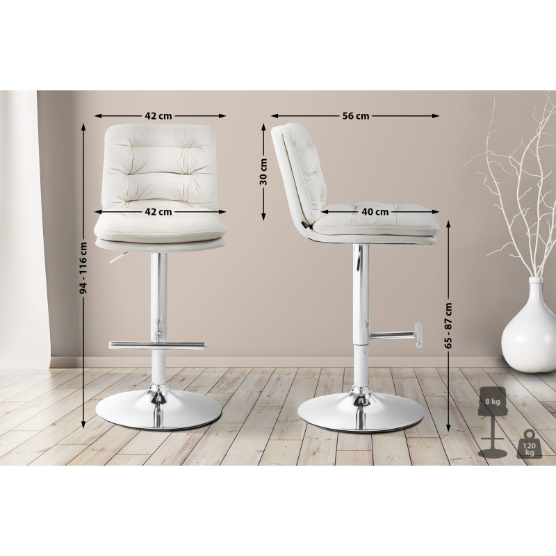 Lot de 2 tabourets de bar Damar velours chrome crème