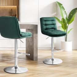 Set de 2 taburetes de bar Damar en terciopelo Verde,Cromado
