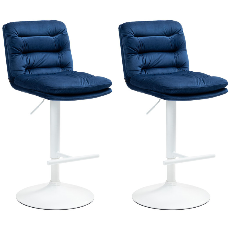 Ensemble de 2 tabourets de bar en velours Damar, blancs bleu