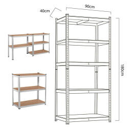 Étagère Greenblue GB378 180 x 90 x 40 cm Gris acier galvanisé Bois MDF 75 Kg