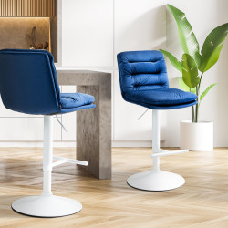 Lot de 2 tabourets de bar Damar velours blanc bleu