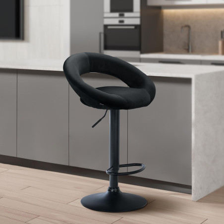 Tabouret de bar Olinda en velours noir noir