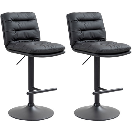 Lot de 2 tabourets de bar Damar, similicuir, noir noir