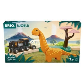 Circuit Dinosaure - Coffret Complet 12 pieces - Action de Jeu sans Pile - Dinosaure Inclus - Circuit de Train en Bois - BRIO Wor