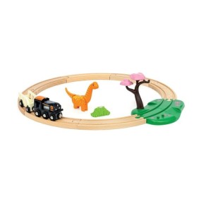 Circuit Dinosaure - Coffret Complet 12 pieces - Action de Jeu sans Pile - Dinosaure Inclus - Circuit de Train en Bois - BRIO Wor