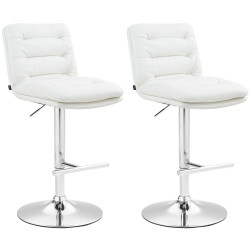 Lot de 2 tabourets de bar Damar, simili cuir, chrome et blanc