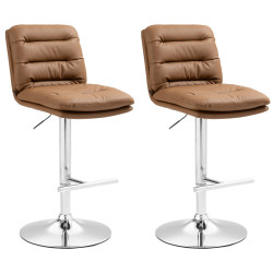 Lot de 2 tabourets de bar Damar simili cuir chromé marron clair