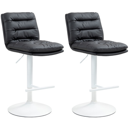 Lot de 2 tabourets de bar Damar, simili cuir, blanc/noir