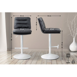 Lot de 2 tabourets de bar Damar, simili cuir, blanc/noir