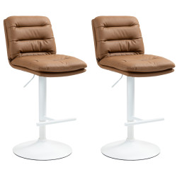 Lot de 2 tabourets de bar Damar, simili cuir, blanc, marron clair