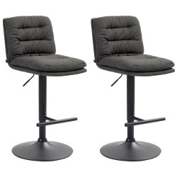 Lot de 2 tabourets de bar en tissu Damar noir gris foncé