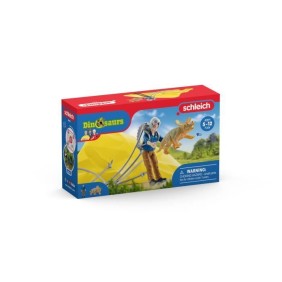 Sauvetage en Parachute, Coffret schleich avec 1 parachute, 1 figurine humaine et 1 dinosaure, Ensemble de Jouets Préhistoriques 