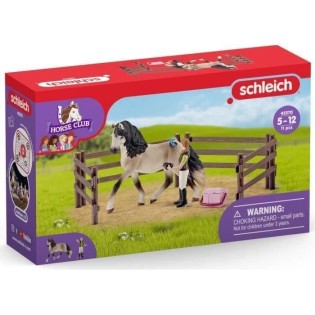 Kit de soin pour chevaux andaloux, coffret schleich avec 9 éléments dont 1 cheval schleich inclus, coffret figurines pour enfant