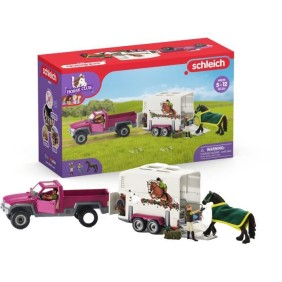 Pick-up avec remorque pour cheval, coffret figurines schleich avec 38 éléments dont 1 cheval inclus, Schleich 42346 Horse Club