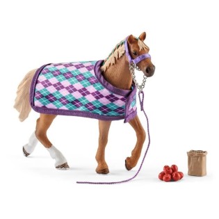 Set de Jouets schleich 5 Pieces avec Figurine Cheval Pur-sang anglais avec couverture - Jouet Cheval Réealiste avec Couverture,