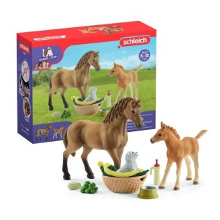 Assortiment Figurine Cheval avec Poulain et Chiot - Animaux de la Ferme et Accessoires - Coffret pour Garçons et Filles - Cadeau