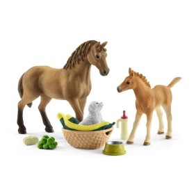 Assortiment Figurine Cheval avec Poulain et Chiot - Animaux de la Ferme et Accessoires - Coffret pour Garçons et Filles - Cadeau