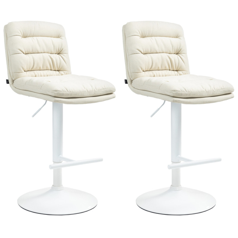 Lot de 2 tabourets de bar en tissu Damar blanc crème