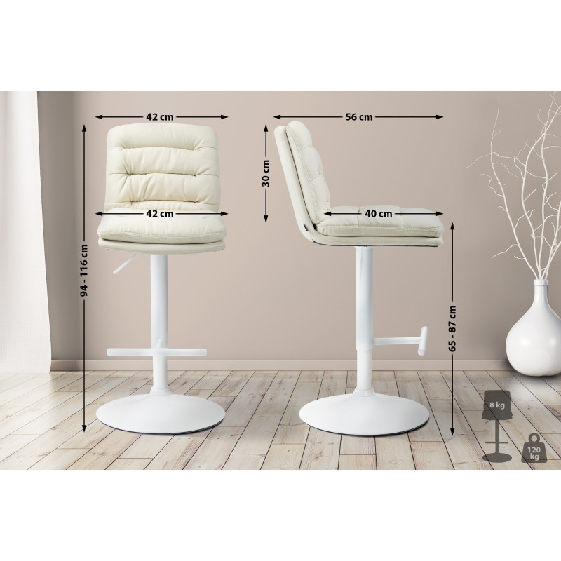 Lot de 2 tabourets de bar en tissu Damar blanc crème