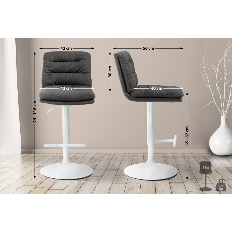 Ensemble de 2 tabourets de bar Damar, tissu blanc gris foncé