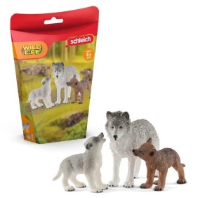 Coffret Maman Louve et Louveteaux - Jouets Schleich Authentiques, Détaillés et Durables pour Jouer et Apprendre - Pour Garçons e