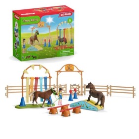 Coffret d'Entraînement Agilité Équestre avec Cheval Schleich, Dresseur et Accessoires - Ensemble Équestre de 41 Pieces - Cadeau