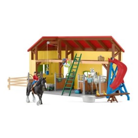 Écurie avec boxes et animaux, coffret de 82 pieces avec chevaux, petits animaux de la ferme, outils et figurines de fermier, jou