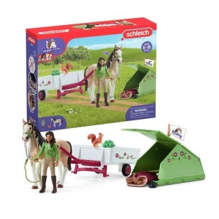 Aventures au camping de Sarah, coffret schleich avec 23 éléments inclus dont 1 cheval schleich et 1 personnage, coffret figurine