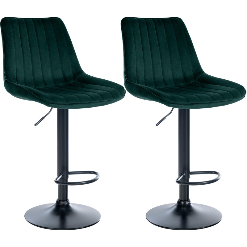Lot de 2 tabourets de bar Toni en velours noir vert