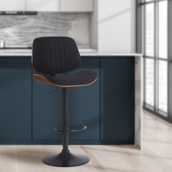 Tabouret de bar Clawson, tissu noir noyer/noir