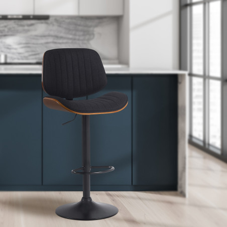 Tabouret de bar Clawson tissu noyer noir/noir