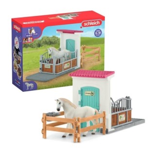 Box avec étalon Pur-Sang anglais, Extension pour écurie schleich avec 21 éléments inclus dont 1 cheval, coffret figurines pour