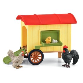 Coffret Poulailler Mobile SCHLEICH - Farm World - Avec 1 coq, 1 poulet, 1 poussin et des oeufs