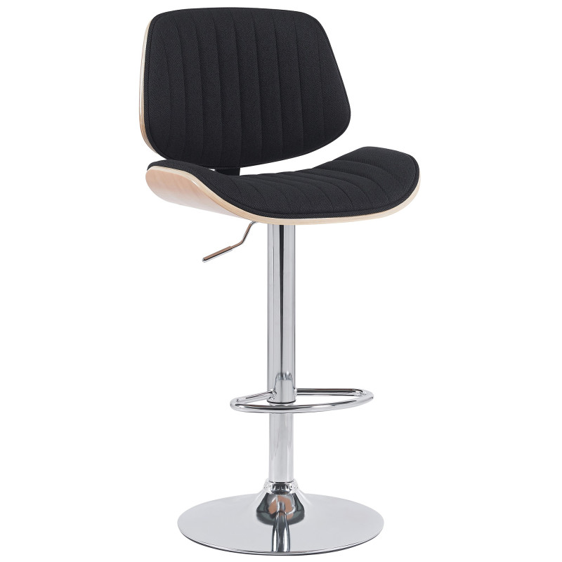 Tabouret de bar Clawson, tissu, chrome naturel/noir