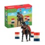 Figurine Cowgirl et Tonneaux de Racing et Cheval Schleich - Animaux de la Ferme et Accessoires Western Réalistes - Coffret 7 Pie