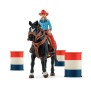 Figurine Cowgirl et Tonneaux de Racing et Cheval Schleich - Animaux de la Ferme et Accessoires Western Réalistes - Coffret 7 Pie