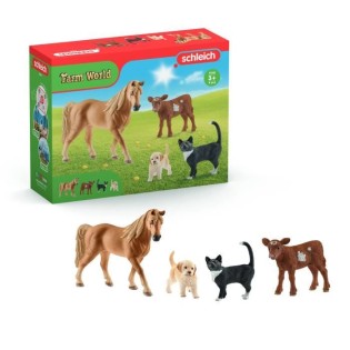 Kit de base Farm world - Coffret de 5 Pieces avec Chiens et Chiots Mignons - Ensemble Chien avec Bulldog Français, Jack Russell,