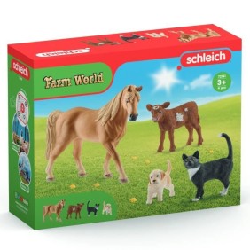 Kit de base Farm world - Coffret de 5 Pieces avec Chiens et Chiots Mignons - Ensemble Chien avec Bulldog Français, Jack Russell,