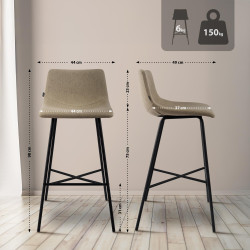 Tabouret de bar Altona en tissu taupe