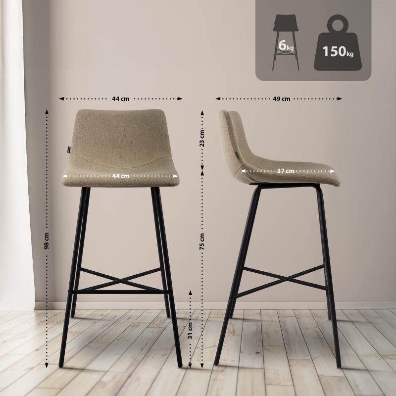 Tabouret de bar en tissu Altona taupe