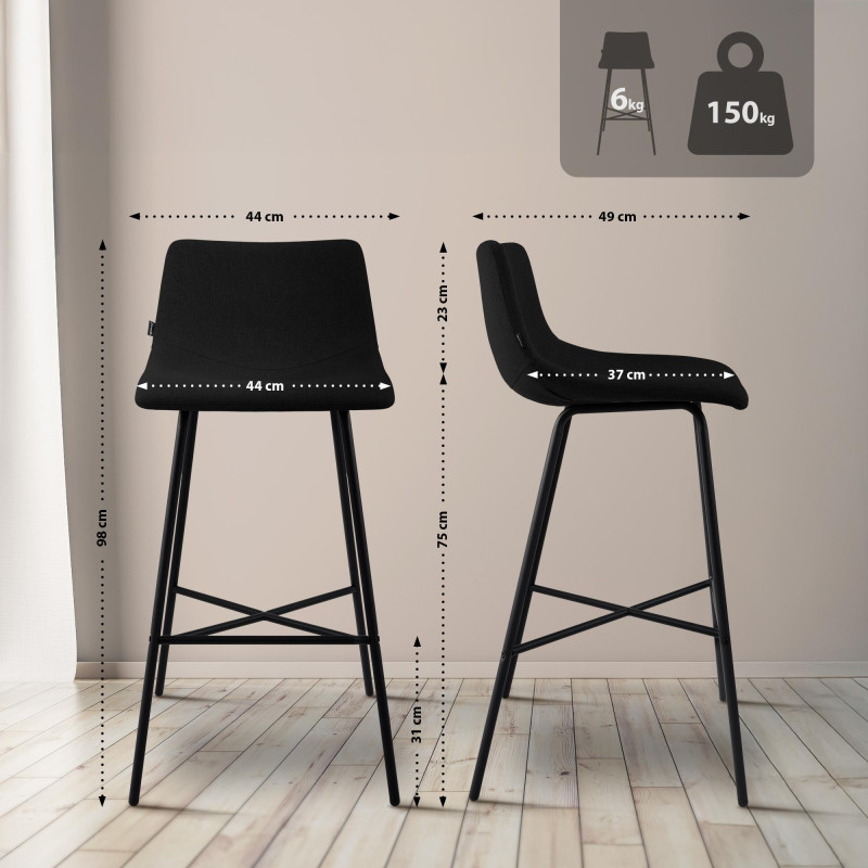 Tabouret de bar Altona en tissu noir