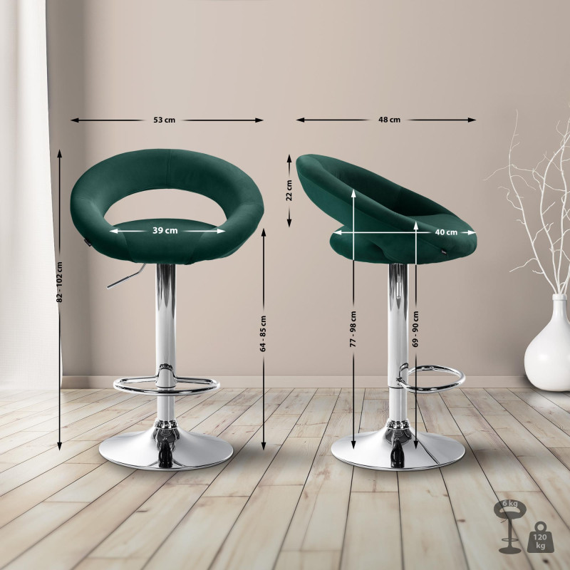 Tabouret de bar Olinda velours vert chrome