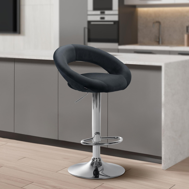 Tabouret de bar Olinda, velours, chrome gris foncé