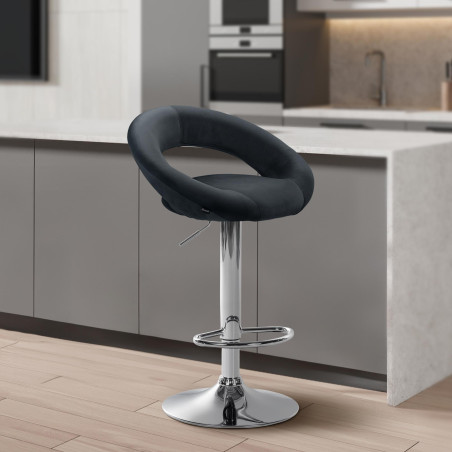 Tabouret de bar Olinda, velours, chrome gris foncé