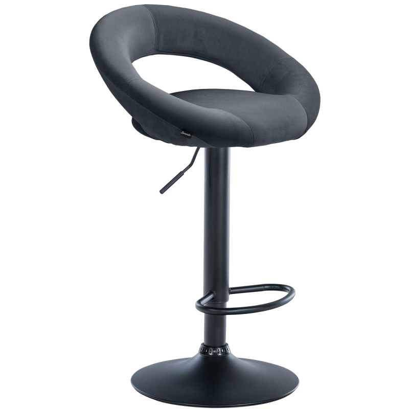 Tabouret de bar Olinda en velours noir gris foncé