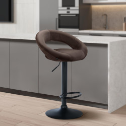 Tabouret de bar Olinda en velours noir brun