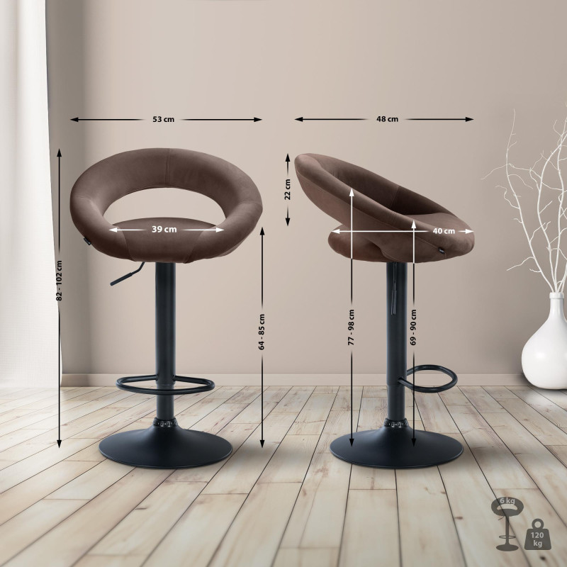 Tabouret de bar Olinda en velours noir brun